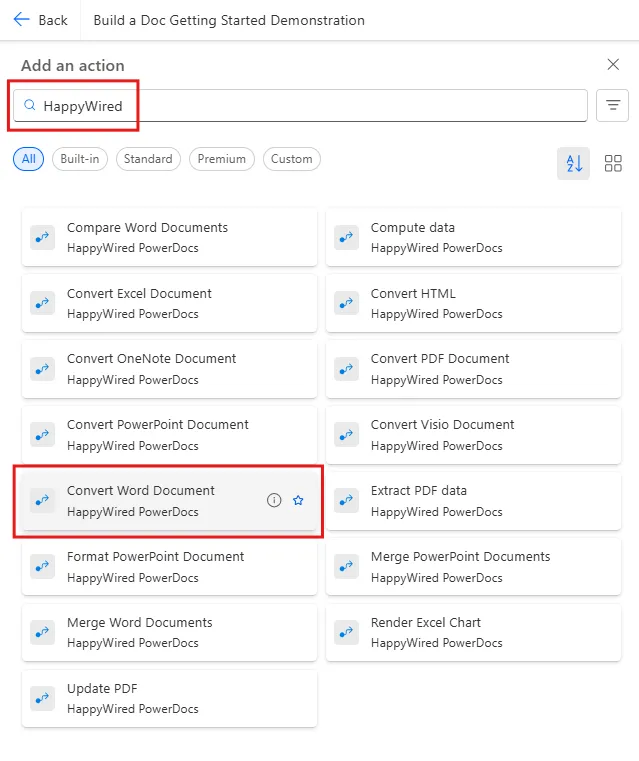 Select a Build a Doc Action
