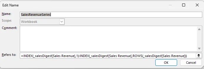 Select Data dialog Edit Series values using workbook-qualified named range